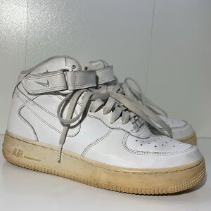 Youth 6 white high top Velcro leather lace up sneakers Air Force 1 shoes
